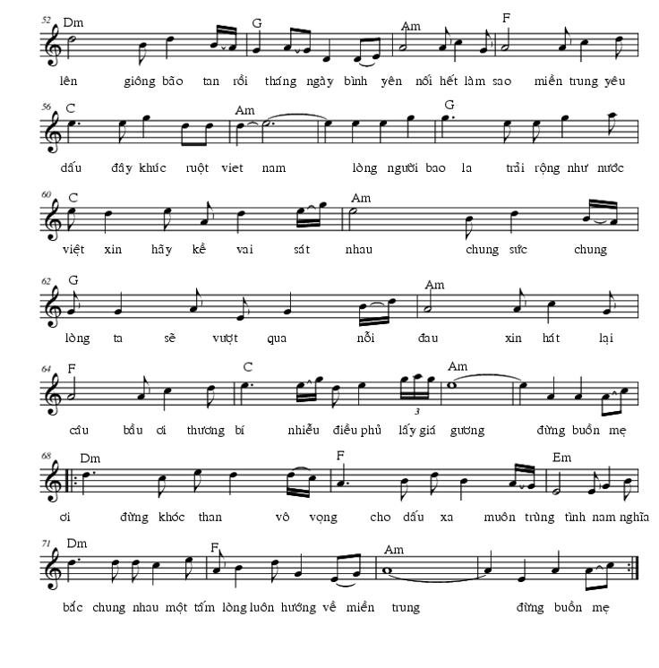 Sheet nhạc Thương Lắm Miền Trung Ơi 3